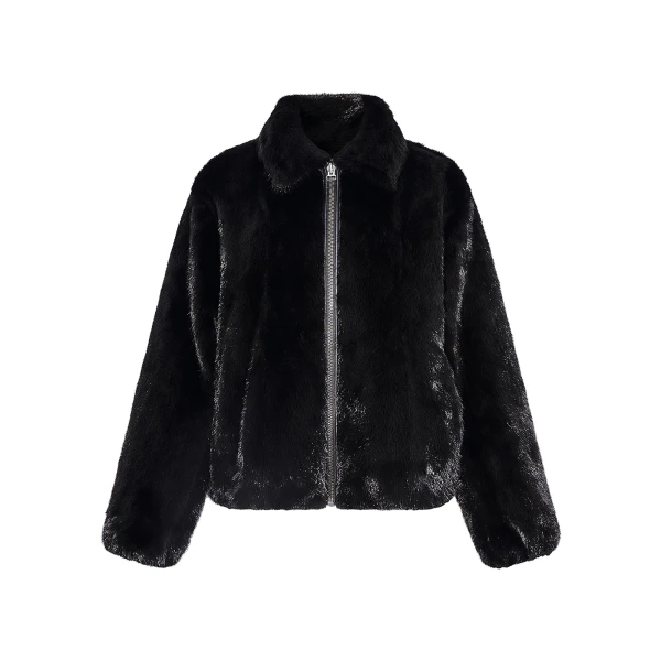 Reversible Water-Repellent Bomber with Mink Fur in Black