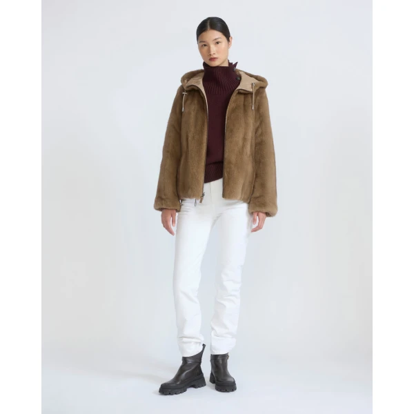 Yves Salomon Reversible Water-Repellent Hooded Jacket with Mink Fur in Beige | Jackets | Coveti