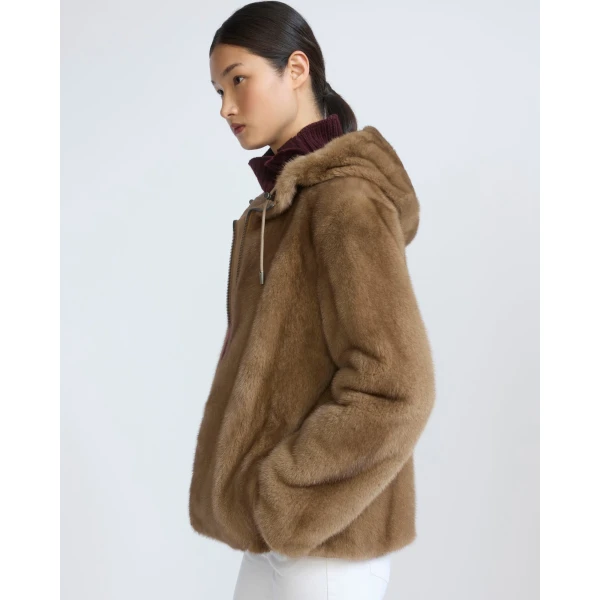 Yves Salomon Reversible Water-Repellent Hooded Jacket with Mink Fur in Beige | Jackets | Coveti