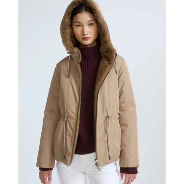 Yves Salomon Reversible Water-Repellent Hooded Jacket with Mink Fur in Beige | Jackets | Coveti