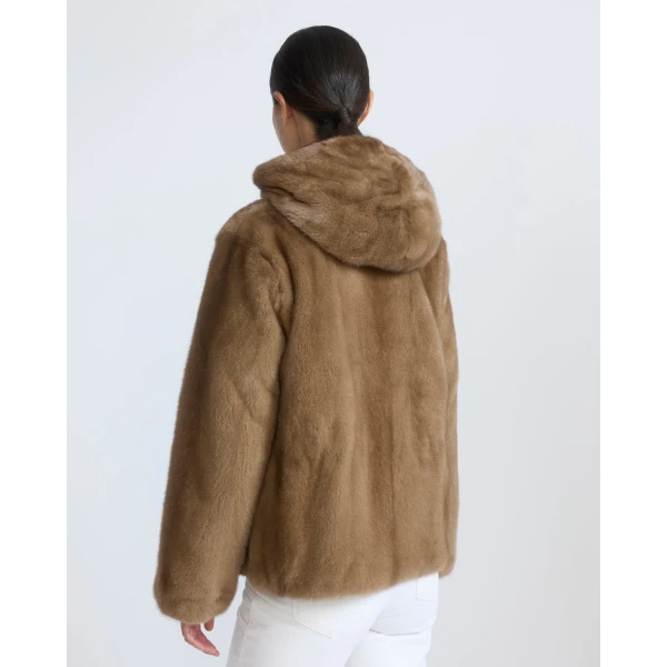 Yves Salomon Reversible Water-Repellent Hooded Jacket with Mink Fur in Beige | Jackets | Coveti