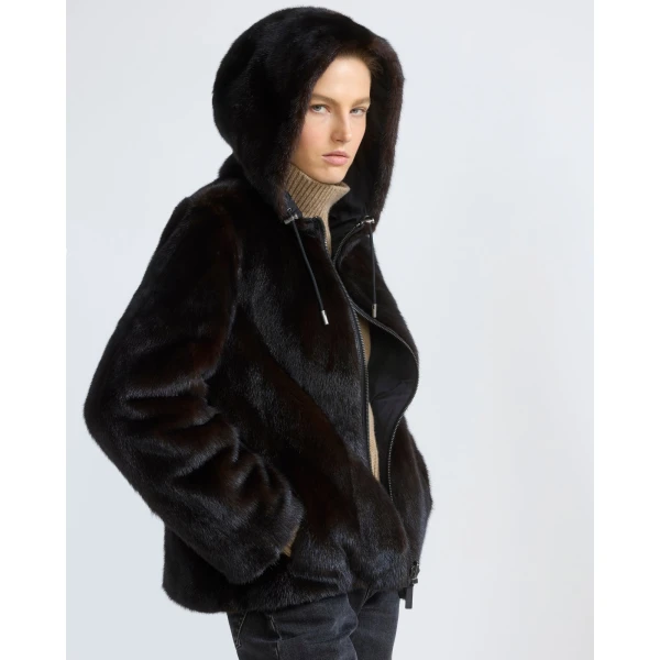 Yves Salomon Reversible Water-Repellent Hooded Jacket with Mink Fur in Black | Jackets | Coveti