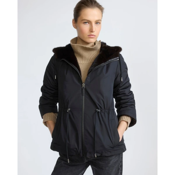 Yves Salomon Reversible Water-Repellent Hooded Jacket with Mink Fur in Black | Jackets | Coveti