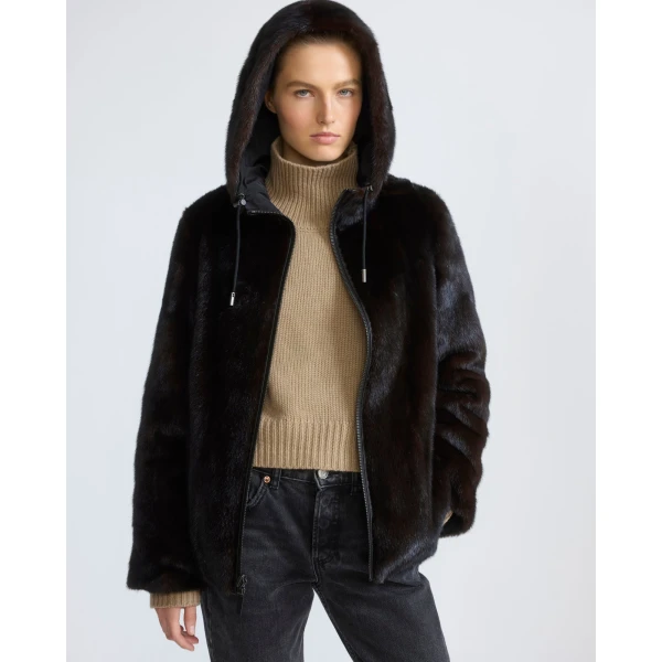 Yves Salomon Reversible Water-Repellent Hooded Jacket with Mink Fur in Black | Jackets | Coveti