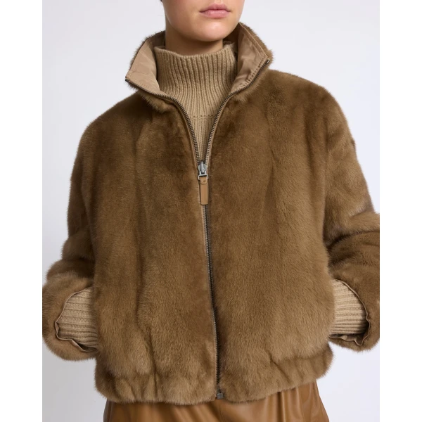 Yves Salomon Reversible Water-Repellent Jacket with Mink Fur in Beige | Jackets | Coveti