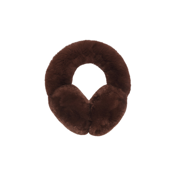 Yves Salomon Rex Rabbit Fur Earmuffs in Rust Brown | Women | Coveti