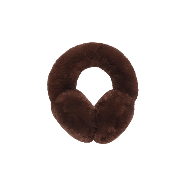Yves Salomon Rex Rabbit Fur Earmuffs in Rust Brown | Women | Coveti