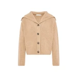 Yves Salomon Sailor Collar Knit Cardigan in Beige | Cardigan | Coveti