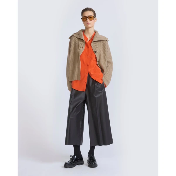 Yves Salomon Sailor Collar Knit Cardigan in Beige | Cardigan | Coveti