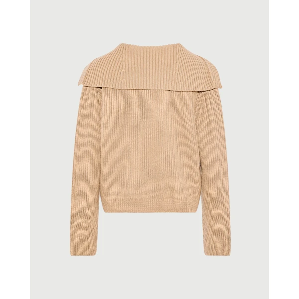 Yves Salomon Sailor Collar Knit Cardigan in Beige | Cardigan | Coveti