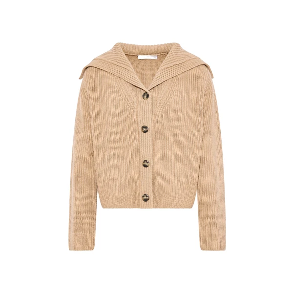 Sailor Collar Knit Cardigan in Beige