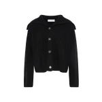 Yves Salomon Sailor Collar Knit Cardigan in Black | Cardigan | Coveti