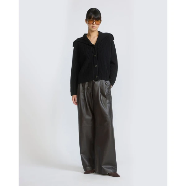 Yves Salomon Sailor Collar Knit Cardigan in Black | Cardigan | Coveti
