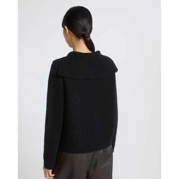 Yves Salomon Sailor Collar Knit Cardigan in Black | Cardigan | Coveti