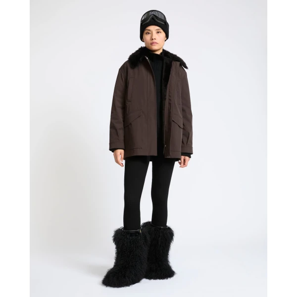 Yves Salomon Shirt-Collar Waterproof Parka with Lambskin Shearling in Dark Brown | Coats | Coveti