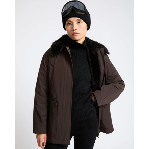 Yves Salomon Shirt-Collar Waterproof Parka with Lambskin Shearling in Dark Brown | Coats | Coveti