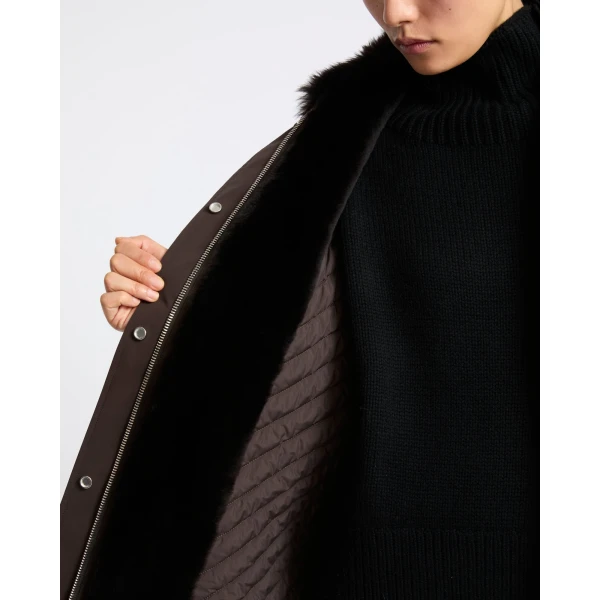 Yves Salomon Shirt-Collar Waterproof Parka with Lambskin Shearling in Dark Brown | Coats | Coveti