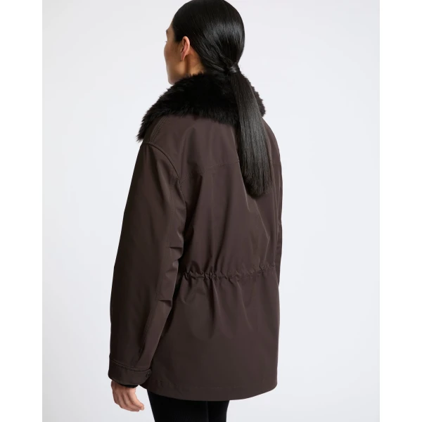 Yves Salomon Shirt-Collar Waterproof Parka with Lambskin Shearling in Dark Brown | Coats | Coveti