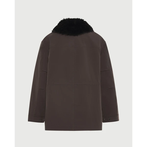 Yves Salomon Shirt-Collar Waterproof Parka with Lambskin Shearling in Dark Brown | Coats | Coveti