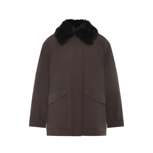 Yves Salomon Shirt-Collar Waterproof Parka with Lambskin Shearling in Dark Brown | Coats | Coveti