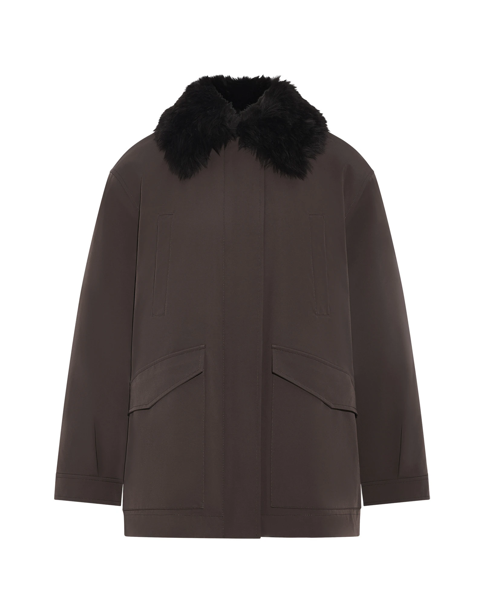 Yves Salomon Shirt-Collar Waterproof Parka with Lambskin Shearling in Dark Brown Yves Salomon Shirt-Collar Waterproof Parka with Lambskin Shearling in Dark Brown | Coats | Coveti