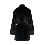 Yves Salomon Short Belted Straightened Long-Haired Mink Fur Coat in Black | Mink Coats | Coveti