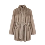 Yves Salomon Short Belted Straightened Long-Haired Mink Fur Coat in Grey | Coats | Coveti