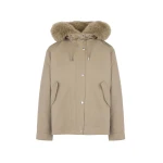 Yves Salomon Short Cotton Parka with Fox and Rabbit Fur in Beige | Women | Coveti