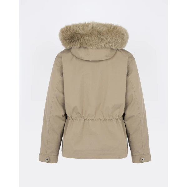 Yves Salomon Short Cotton Parka with Fox and Rabbit Fur in Beige | Jackets | Coveti