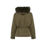 Yves Salomon Short Cotton Parka with Fox and Rabbit Fur in Dark Khaki | Jackets | Coveti
