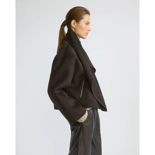 Yves Salomon Short Double-Sided Cashmere Wool Jacket with Lambskin Leather in Brown | Jackets | Coveti