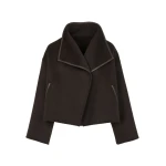 Yves Salomon Short Double-Sided Cashmere Wool Jacket with Lambskin Leather in Brown | Jackets | Coveti