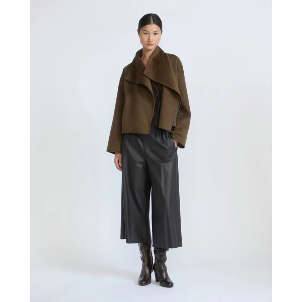 Yves Salomon Short Double-Sided Cashmere Wool Jacket with Lambskin Leather in Brown | Jackets | Coveti