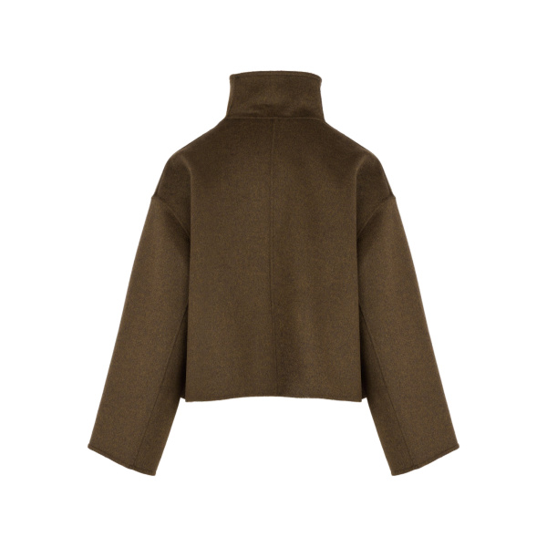 Yves Salomon Short Double-Sided Cashmere Wool Jacket with Lambskin Leather in Brown | Jackets | Coveti
