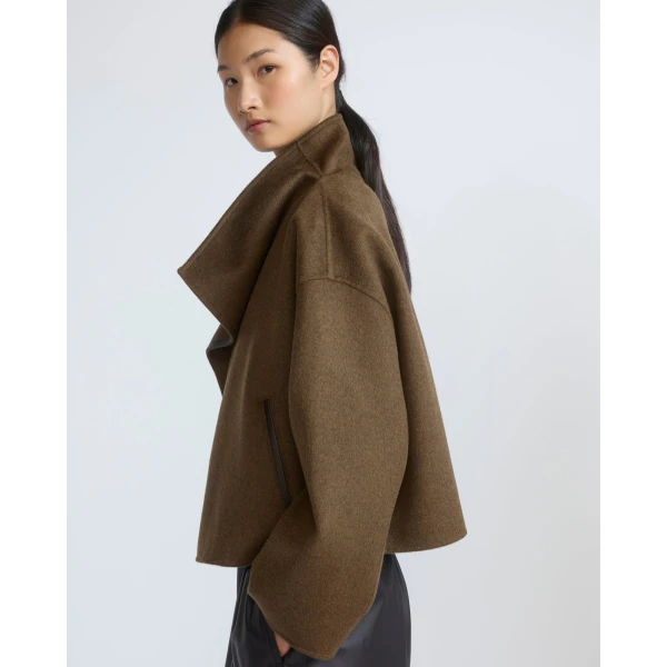 Yves Salomon Short Double-Sided Cashmere Wool Jacket with Lambskin Leather in Brown | Jackets | Coveti