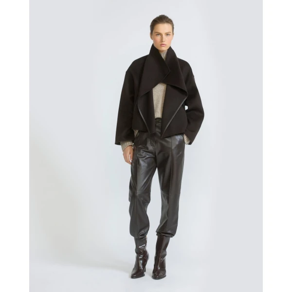 Yves Salomon Short Double-Sided Cashmere Wool Jacket with Lambskin Leather in Brown | Jackets | Coveti