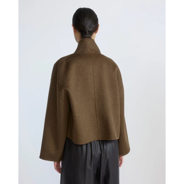 Yves Salomon Short Double-Sided Cashmere Wool Jacket with Lambskin Leather in Brown | Jackets | Coveti