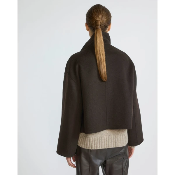 Yves Salomon Short Double-Sided Cashmere Wool Jacket with Lambskin Leather in Brown | Jackets | Coveti