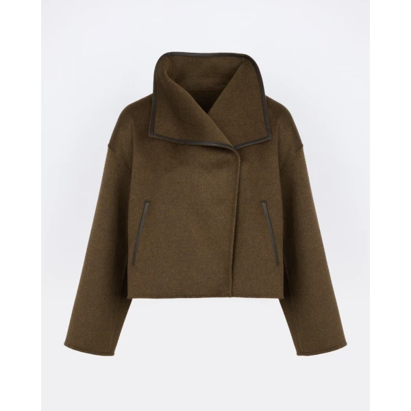 Yves Salomon Short Double-Sided Cashmere Wool Jacket with Lambskin Leather in Brown | Jackets | Coveti