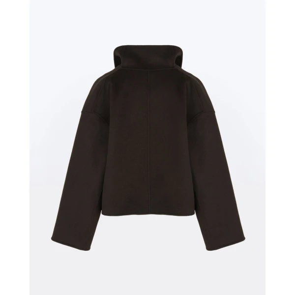 Yves Salomon Short Double-Sided Cashmere Wool Jacket with Lambskin Leather in Brown | Jackets | Coveti