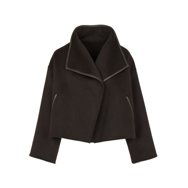 Yves Salomon Short Double-Sided Cashmere Wool Jacket with Lambskin Leather in Brown | Jackets | Coveti