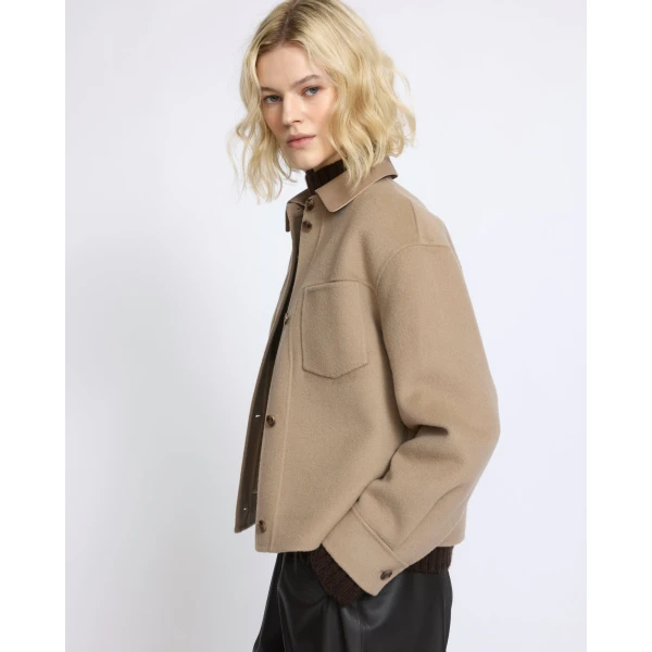 Yves Salomon Short Double-Sided Cashmere Wool Shirt in Beige | Jackets | Coveti