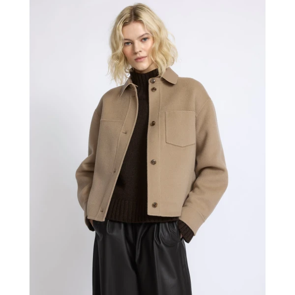 Yves Salomon Short Double-Sided Cashmere Wool Shirt in Beige | Jackets | Coveti