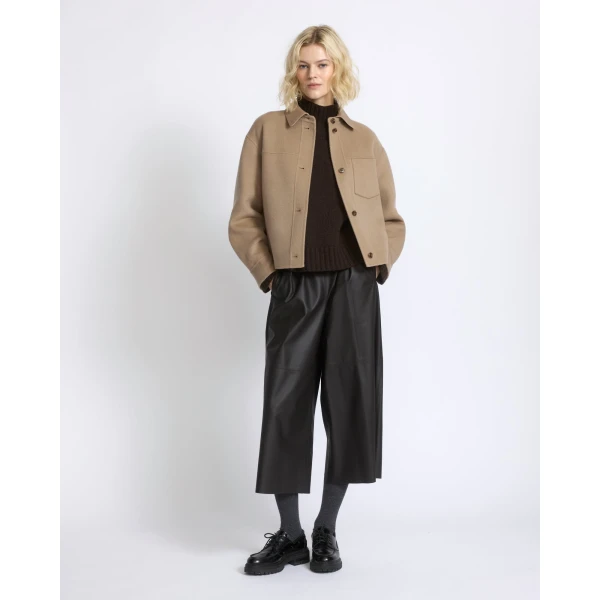 Yves Salomon Short Double-Sided Cashmere Wool Shirt in Beige | Jackets | Coveti