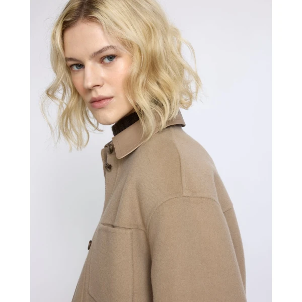 Yves Salomon Short Double-Sided Cashmere Wool Shirt in Beige | Jackets | Coveti