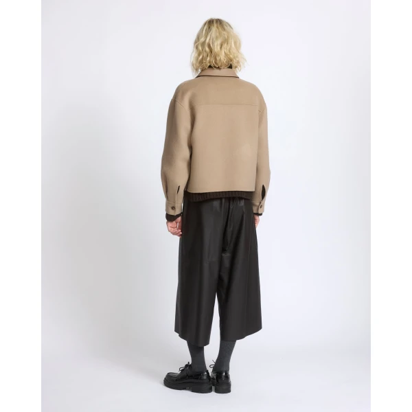 Yves Salomon Short Double-Sided Cashmere Wool Shirt in Beige | Jackets | Coveti