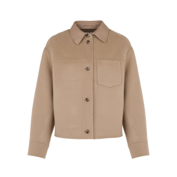 Yves Salomon Short Double-Sided Cashmere Wool Shirt in Beige | Jackets | Coveti