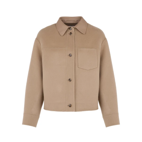 Short Double-Sided Cashmere Wool Shirt in Beige