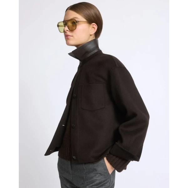 Yves Salomon Short Double-Sided Cashmere Wool Shirt in Brown | Jackets | Coveti