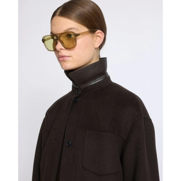Yves Salomon Short Double-Sided Cashmere Wool Shirt in Brown | Jackets | Coveti